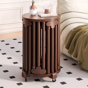 Stackable Solid Wood Stool With Wheels Chinese Style Round Side <b>Table</b> Multi Functional Living Room Furniture - Product Image 2