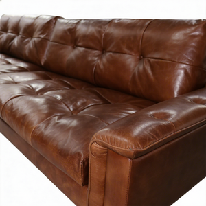 Canapé Chesterfield européen trois places en <span class=keywords><strong>cuir</strong></span> véritable marron de haute qualité, style antique de luxe pour salon et appartement - Product Image 4