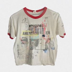 Camiseta Gráfica Boxy de Cuello Ancho Personalizada, Estilo <span class=keywords><strong>Vintage</strong></span> Lavado y Desgastado, con Rasgaduras, 220gsm, Efecto Descolorido por el Sol, Bicolor, con Ribetes, para Hombre - Product Image 2