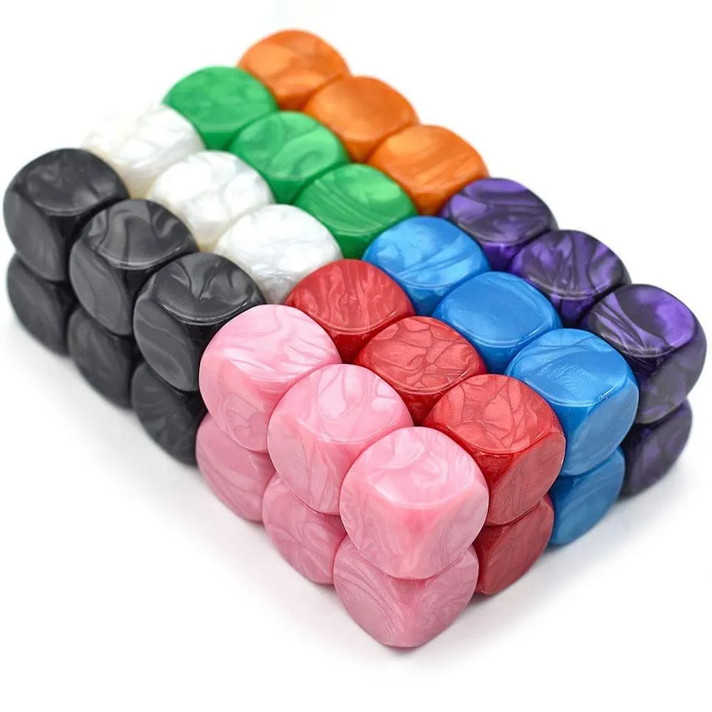 Wholesale Custom Colors Plastic Acrylic Blank Cubes Stone D6 Game Dice 2 Color 6 Sided Dice Pearl D6 16 Mm