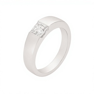 14K White Gold 1 CT Princess Cut Lab Grown Diamond Tension <b>Set</b> <b>Mens</b> Wedding <b>Ring</b> - Product Image 2