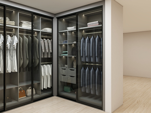 Armoire de chambre à coucher <span class=keywords><strong>d</strong></span>'<span class=keywords><strong>angle</strong></span> légère et LED, bon marché, avec porte en verre, en mélamine, placard - Product Image 6