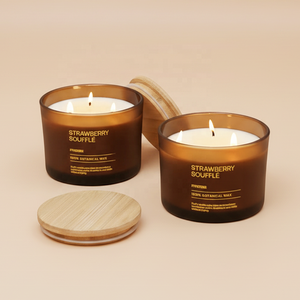 FIVEFIRE Candela Profumata in Cera di Soia 100% Organica con 3 Stoppini, Vaso in Vetro Marrone Effetto Cemento, Coperchio in Metallo, Etichetta Privata, Lusso, Regalo, Vendita all'Ingrosso - Product Image 3