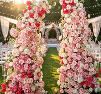 Arche de fleurs artificielles 5D en soie rose de luxe pour cérémonie de mariage romantique, photomaton et décoration d'entrée de fête