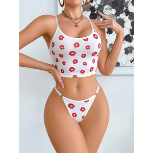 Conjunto de Lencería Sexy con Estampado de Labios B944, Conjunto de 2 Piezas de Encaje, Sujetador y Braguita con Cuello Redondo, Ropa Interior Femenina Sensual - Product Image 2