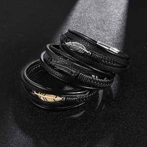 Bracelet en cuir tressé multicouche pour homme, joncs en acier inoxydable, accessoire de mode pour l'Europe et les États-Unis, pour le commerce extérieur - Product Image 3