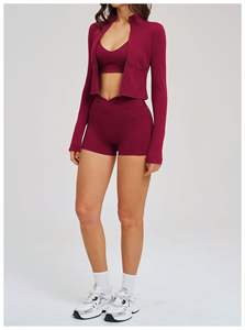 New <b>Womens</b> Nude Casual Yoga Set Three Piece Outdoor Running Fitness Gym Workout Training Active Sports Suit Spandex/<b>Nylon</b> High - Product Image 2