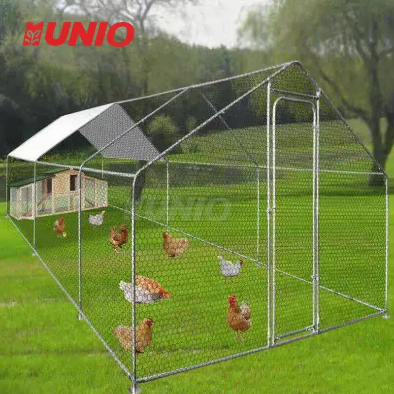 Metal Chicken Coop Walk-in Poultry Cage Hen Run House Rabbits Habitat Cage Spire Shaped Cage with Waterproof UV Cover