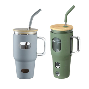 Vaso Doble de Vidrio para Bebidas, Taza de Agua para Auto con Tapa y Funda de Silicona, Tazas de Cerámica - Product Image 6