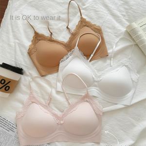 Kadın dikişsiz kablosuz spagetti sutyen örme dantel iç çamaşırı ayarlanabilir ince küçük meme itme güzellik geri isı şekilli jöle - Product Image 5