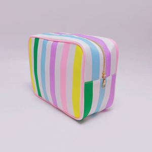 Large Capacity Women Nylon Eco-Friendly Makeup Bags Custom Tassel Puller Zipper Waterproof for Pouches Travel Striped - Product Image 5