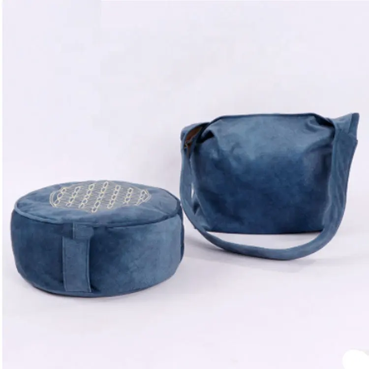 Cheersee zafu blue swing patio seating velvet round yoga pillow floor seat big meditation cushion with carry bag