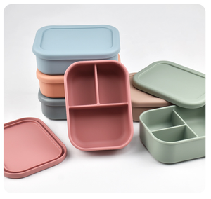 Custom 3 Compartment BPA Free Food Grade Fresh Keeping <b>Portable</b> Kids Bento Box Food Storage Container Silicone Lunch Box - Product Image 4