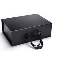 Boîte cadeau pliable noire mate à fermeture magnétique avec poignée, emballage plat