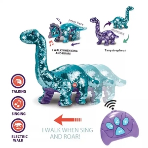 Nouveau design de jouet dinosaure en peluche à paillettes réversibles avec télécommande, fonctions parlantes, chantantes et de marche pour enfants, interactif - Product Image 2
