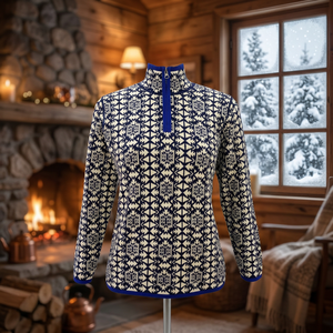 Women's Patterned Fleece <b>Sweater</b> Zip Neck Long Sleeve Pullover Mock Neck Knit Top for Casual Outdoor Wear - Product Image 1