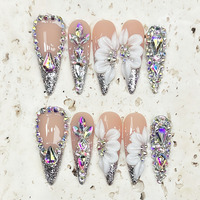 TSZS Faux Ongles Stiletto Longs de Luxe à Coller, Faits Main, Haute Qualité, Strass 3D, Réutilisables pour Manucure en Salon