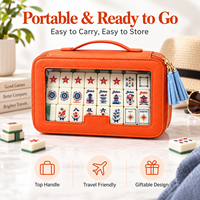 Sac de rangement portable pour tuiles de Mahjong en PU orange, style américain, avec fenêtre transparente et coque rigide, vente en gros