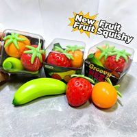 Nieuw, populair fruitparty 3-in-1 squishy speelgoed, banaan sinaasappel aardbei stressverlichtend fidget speelgoed promotioneel speelgoed