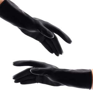 قفازات صالون تصفيف شعر أظافر تجميل احترافية قابلة لإعادة الاستخدام مقاومة للماء مطاط أسود لاتكس لتلوين الصبغة - Product Image 5