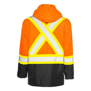Veste de pluie haute visibilité noire, imperméable, en Oxford, réfléchissante, avec dos en X, parka de sécurité pour la construction - Product Image 2