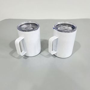 Mugs de voyage à café blancs brillants non coniques de 12 oz avec poignée et couvercle coulissant pour sublimation - Product Image 3