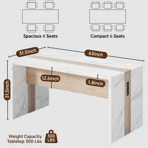 Hiện đại sang trọng Faux đá cẩm thạch bàn ăn cho 4-6 người, phong cách nướng thiết kế lớn đảo bảng với Trạm Sạc và LED - Product Image 5