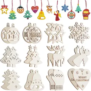 Wooden Christmas decorations hanging decoration is applicable to Christian tree slice set with rope crafts