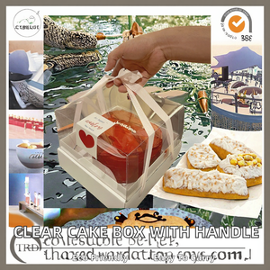 Boîte à gâteau transparente fantaisie en papier écologique recyclable de 6, 8 et 10 pouces avec poignée pour emballage alimentaire, cadeau de thé de l'après-midi blanc - Product Image 2