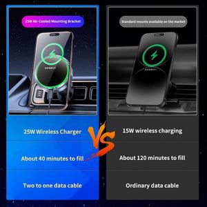 Chargeur magnétique de <span class=keywords><strong>voiture</strong></span> 25W avec support de téléphone sans fil pour grille d'aération, lumière RGB et refroidissement par air - Product Image 4