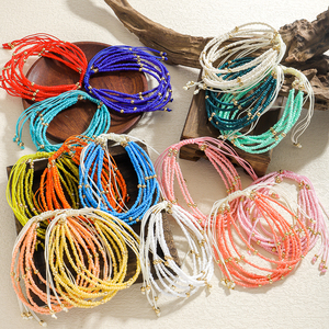 Boho Pha Lê 6 Nhiều Lớp Đầy Màu Sắc Hạt Giống Hạt Xếp Chồng Tình Bạn Vòng Đeo Tay Phụ Nữ Bện Dây Thừng Hạt Điều Chỉnh Vòng Đeo Tay Trang Sức Quà Tặng - Product Image 2