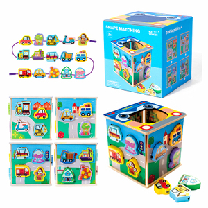 Bambini che imparano il giocattolo educativo giocattolo per animali In età prescolare ausili didattici quadrati 2-In-1 In legno <span class=keywords><strong>Puzzle</strong></span> Box blocchi di corda abbinamento oceano - Product Image 3