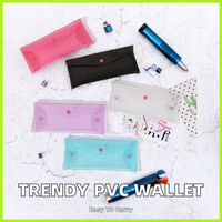 Dompet Vinyl PVC Unisex Portabel, Dapat Digunakan Kembali, Tren Baru, Tas Penyimpanan Uang Kertas, Amplop Transparan, Penutup Kancing, 7