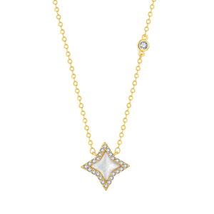Collar <span class=keywords><strong>de</strong></span> Plata <span class=keywords><strong>de</strong></span> Ley 925 con Estrella <span class=keywords><strong>de</strong></span> David Chapada en <span class=keywords><strong>Oro</strong></span> <span class=keywords><strong>de</strong></span> 18K y Circonia, Collar <span class=keywords><strong>de</strong></span> Madreperla para Uso Diario - Product Image 1