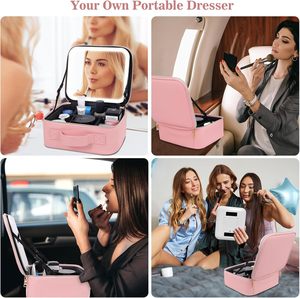 Trousse de maquillage avec miroir LED, sac de rangement pour maquillage, trousse de maquillage de voyage avec miroir <span class=keywords><strong>rechargeable</strong></span>, 3 couleurs de lumière, miroir détachable - Product Image 6