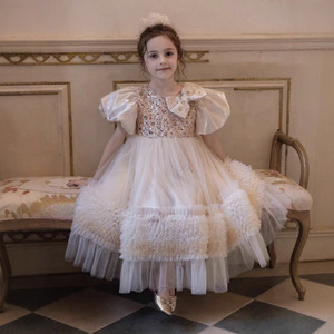 Robe pour enfant de style français avec des paillettes et des manches bouffantes, <span class=keywords><strong>jupe</strong></span> moelleuse - robe de princesse pour fête d'anniversaire de petite fille - Product Image 5