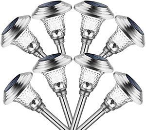 Lampes solaires de jardin en acier inoxydable et verre, lampes d'extérieur pour pelouse, lampes décoratives à insérer pour allées, terrasses, piscines et événements, couleur argent - Product Image 6