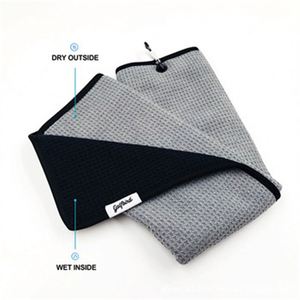 Ensemble de serviettes de golf bleues pliables en trois parties, en microfibre tricotée robuste, écologiques, à séchage rapide, motif gaufré, avec grande pince mousqueton - Product Image 5