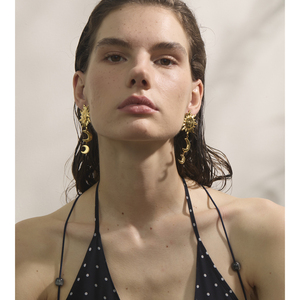 Jinyou 303 bán hàng trực tuyến cổ điển không gây dị ứng Mặt trời Mặt Trăng thép không gỉ 18K mạ vàng lớn thả dangle Bông tai cho món quà - Product Image 4