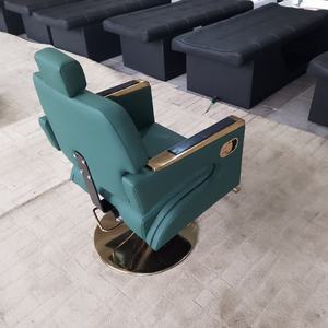 Nueva Silla de Barbería Verde de PU con Base de Acero Inoxidable Dorado, Puede Equiparse con una Bomba de Alta Capacidad - Product Image 5
