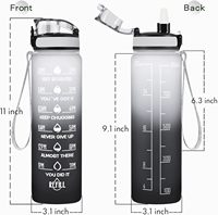 Bouteilles d'eau motivantes en plastique grande capacité 32 oz BSBH pour le voyage en extérieur avec marques horaires et paille