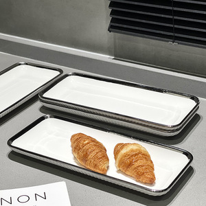 Assiette rectangulaire nordique en céramique de 12 pouces, texture cannelée, plateau créatif pour sushis, plat à dessert en porcelaine pour <span class=keywords><strong>restaurant</strong></span> et maison - Product Image 6