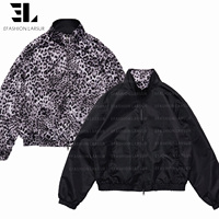 Blouson Bomber en Denim Sergé de Coton Réversible LARSUR, Effet Usé, Motif Léopard des Neiges, Coupe Courte, Style Aviateur, en Satin pour Homme