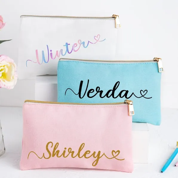 Personalized Makeup Bag Monogram Make Up Bag Custom Name Cosmetic Bag Bridesmaid Gift Canvas Pouch Wedding Bridal Shower Gift To