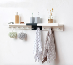 Étagère murale 2-en-1 en bambou naturel, support décoratif flottant pour serviettes de salle de bain et petites plantes en pot, décoration intérieure - Product Image 5
