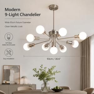 Lustre moderne en fer E27 à neuf lumières, blanc neutre, avec interrupteur mural, pour salle à manger, salon, éclairage intérieur de la maison - Product Image 2