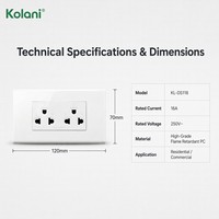 Enchufe de Pared Modular Kolani 120, 16A 250V, Enchufe de Corriente Multifunción Empotrado de 6 Orificios con Obturador de Seguridad