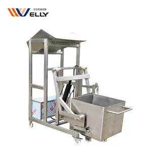 Stainless Steel Bin Bucket Lifter Buggy Feeder 200L Cart Hoist Hopper Lift Machine For Sausage Processing Meat Trolley Elevator