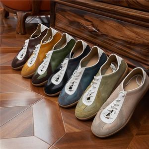 Niche Retro Casual German Training Shoes Full-Grain Leather Color-<b>Block</b> Lace-Up Summer Sports Sneakers Square Toe Anti-Slip - Product Image 5