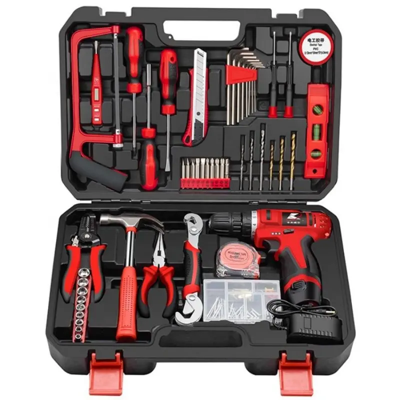 KAFUWELL 109 Piece Electrical Hand Tool Set Home Repair Hand Tool Kit Power Tool Combo Kits With 12v Cordless Drill